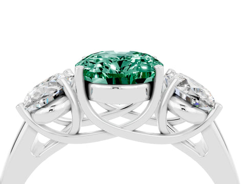 White gold Three-Stone Oval Cut Green Sapphire Engagement Ring with Prong Setting_4