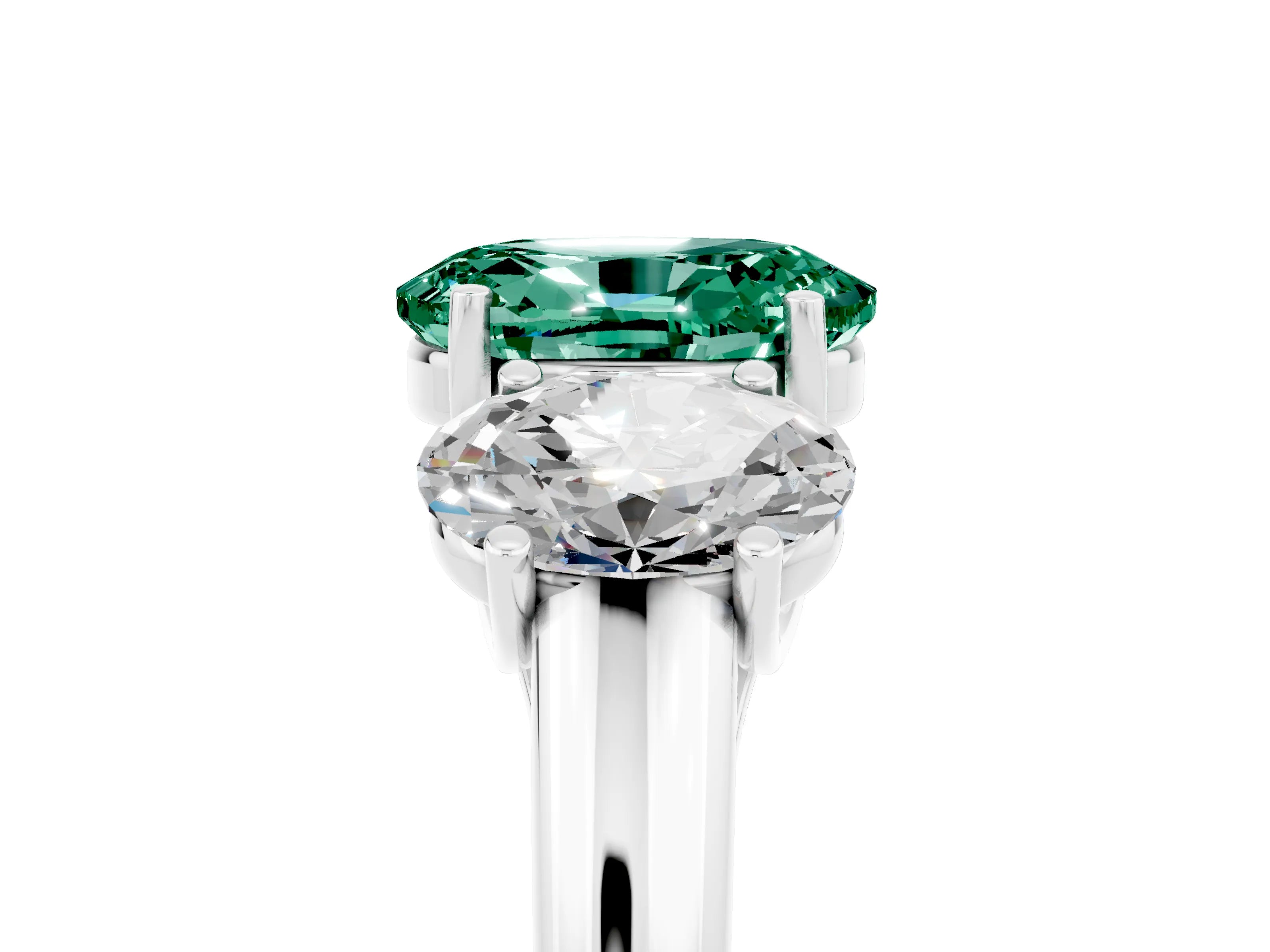 White gold Three-Stone Oval Cut Green Sapphire Engagement Ring with Prong Setting_5