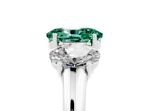 White gold Three-Stone Oval Cut Green Sapphire Engagement Ring with Prong Setting_5