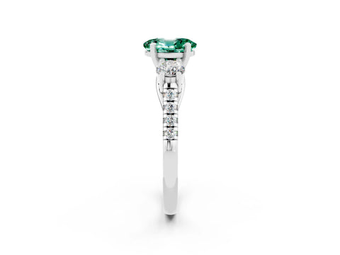 White gold Three-Stone Oval Cut Green Sapphire Pavé Band with Four-Prong Setting_2