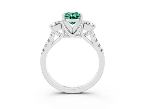 White gold Three-Stone Oval Cut Green Sapphire Pavé Band with Four-Prong Setting_3