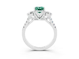 White gold Three-Stone Oval Cut Green Sapphire Pavé Band with Four-Prong Setting_3