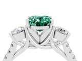 White gold Three-Stone Oval Cut Green Sapphire Pavé Band with Four-Prong Setting_4