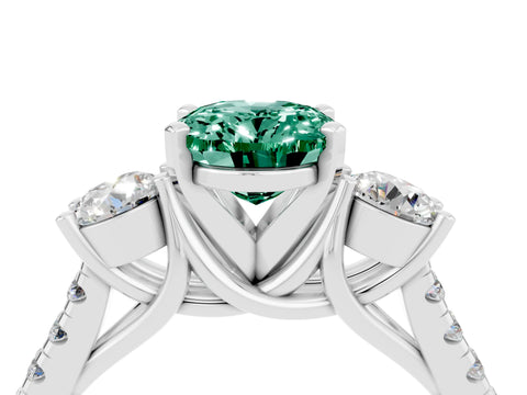 White gold Three-Stone Oval Cut Green Sapphire Pavé Band with Four-Prong Setting_4