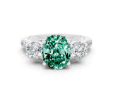 White gold Three-Stone Oval Cut Green Sapphire Pavé Band with Four-Prong Setting