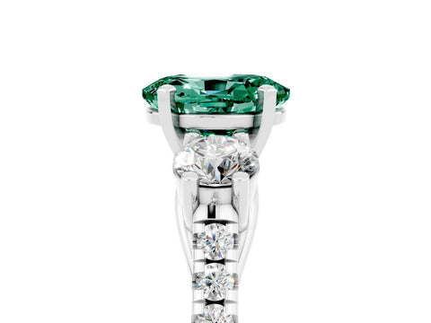 White gold Three-Stone Oval Cut Green Sapphire Pavé Band with Four-Prong Setting_5