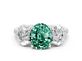 White gold Three-Stone Oval Cut Green Sapphire Ring with Pavé Band and Prong Setting_12