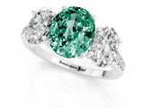 White gold Three-Stone Oval Cut Green Sapphire Ring with Pavé Band and Prong Setting_13
