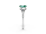 White gold Three-Stone Oval Cut Green Sapphire Ring with Pavé Band and Prong Setting_14