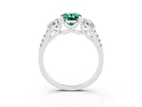 White gold Three-Stone Oval Cut Green Sapphire Ring with Pavé Band and Prong Setting_15