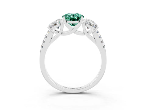White gold Three-Stone Oval Cut Green Sapphire Ring with Pavé Band and Prong Setting_15