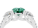 White gold Three-Stone Oval Cut Green Sapphire Ring with Pavé Band and Prong Setting_16