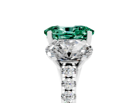 White gold Three-Stone Oval Cut Green Sapphire Ring with Pavé Band and Prong Setting_17