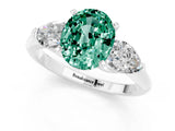 White gold Three-Stone Oval Cut Green Sapphire Ring with Pear Side Stones and Four-Prong Setting_1