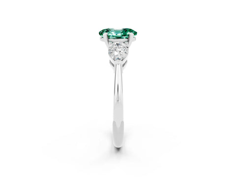 White gold Three-Stone Oval Cut Green Sapphire Ring with Pear Side Stones and Four-Prong Setting_2