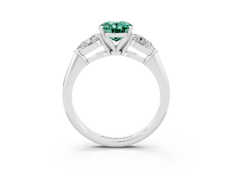 White gold Three-Stone Oval Cut Green Sapphire Ring with Pear Side Stones and Four-Prong Setting_3