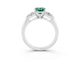 White gold Three-Stone Oval Cut Green Sapphire Ring with Pear Side Stones and Four-Prong Setting_3