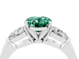 White gold Three-Stone Oval Cut Green Sapphire Ring with Pear Side Stones and Four-Prong Setting_4