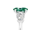 White gold Three-Stone Oval Cut Green Sapphire Ring with Pear Side Stones and Four-Prong Setting_5