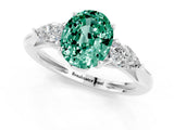 White gold Three-Stone Oval Cut Green Sapphire Ring with Pear  Side Stones in Four-Prong Setting_13