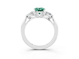 White gold Three-Stone Oval Cut Green Sapphire Ring with Pear  Side Stones in Four-Prong Setting_15