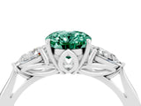 White gold Three-Stone Oval Cut Green Sapphire Ring with Pear  Side Stones in Four-Prong Setting_16