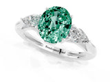 White gold Three-Stone Oval Cut Green Sapphire Ring with Pear  Side Stones in Four-Prong Setting_49