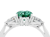 White gold Three-Stone Oval Cut Green Sapphire Ring with Pear  Side Stones in Four-Prong Setting_52