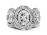 White gold Three-Stone Oval Cut Halo Pavé Diamond Ring_7