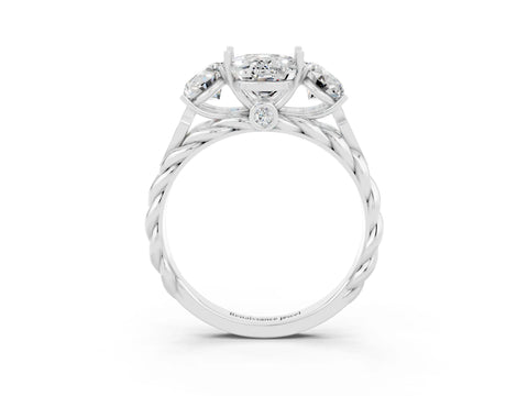 White gold Three-Stone Oval Cut Moissanite Braided Band Ring with Four-Prong Setting_35
