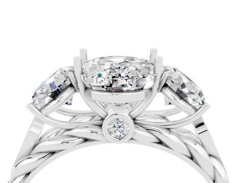White gold Three-Stone Oval Cut Moissanite Braided Band Ring with Four-Prong Setting_36