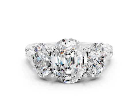 White gold Three-Stone Oval Cut Moissanite Braided Band Ring with Four-Prong Setting_36
