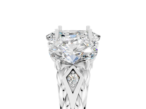 White gold Three-Stone Oval Cut Moissanite Braided Band Ring with Four-Prong Setting_37