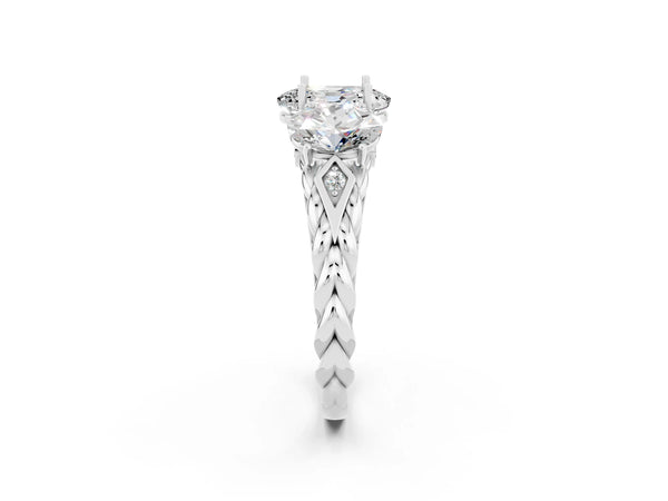 Silver Three-Stone Oval Cut Moissanite Braided Band Ring with Four-Prong Setting
