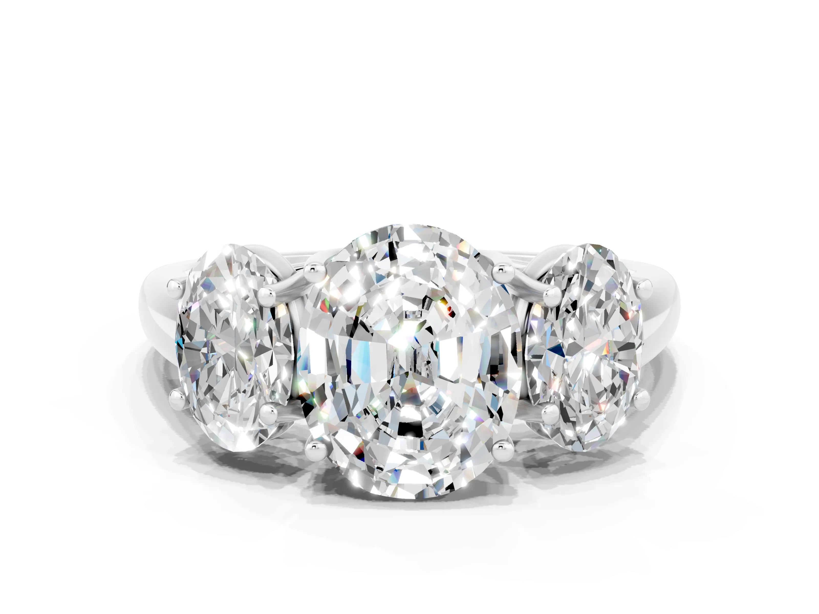 White gold Three-Stone Oval Cut Moissanite Engagement Ring with Prong Setting
