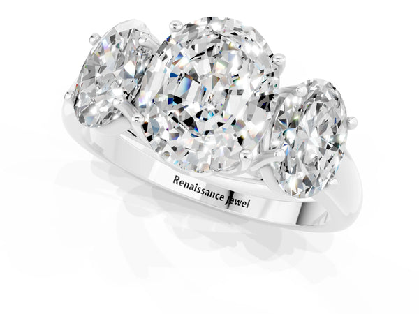 White gold Three-Stone Oval Cut Moissanite Engagement Ring with Prong Setting