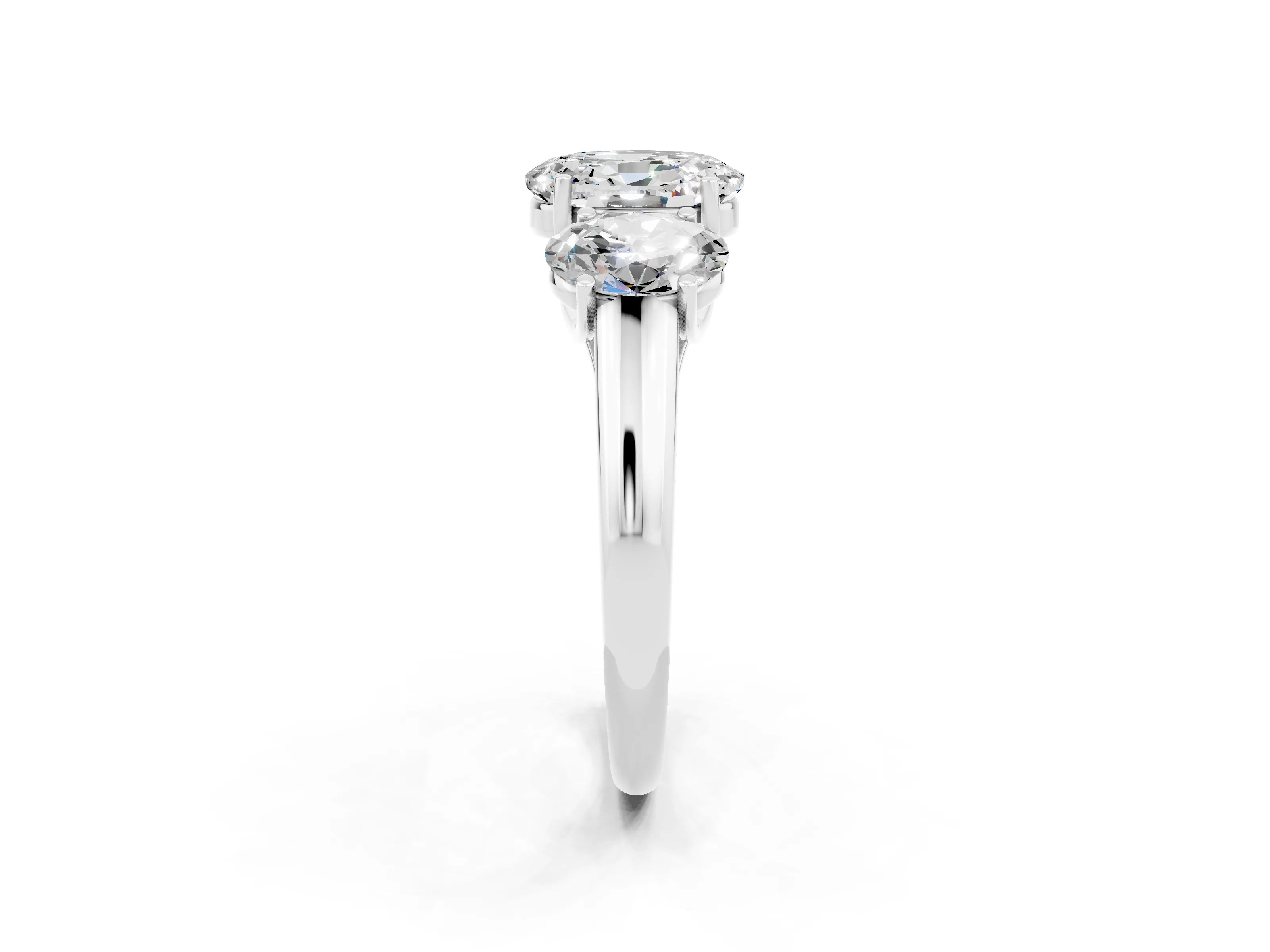 White gold Three-Stone Oval Cut Moissanite Engagement Ring with Prong Setting_2