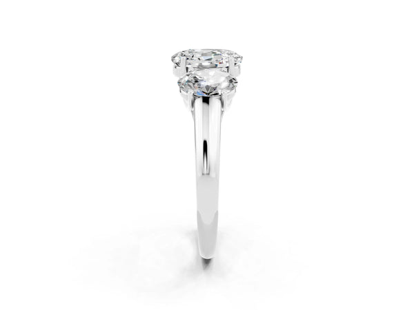 White gold Three-Stone Oval Cut Moissanite Engagement Ring with Prong Setting