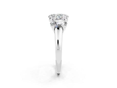 White gold Three-Stone Oval Cut Moissanite Engagement Ring with Prong Setting_2