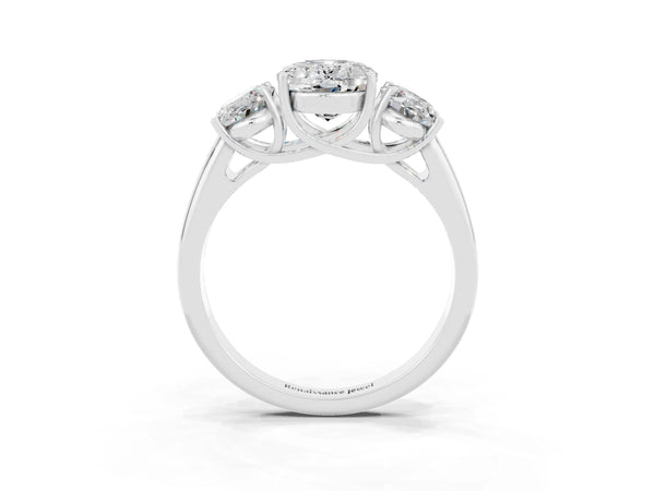 Platinum Three-Stone Oval Cut Moissanite Engagement Ring with Prong Setting