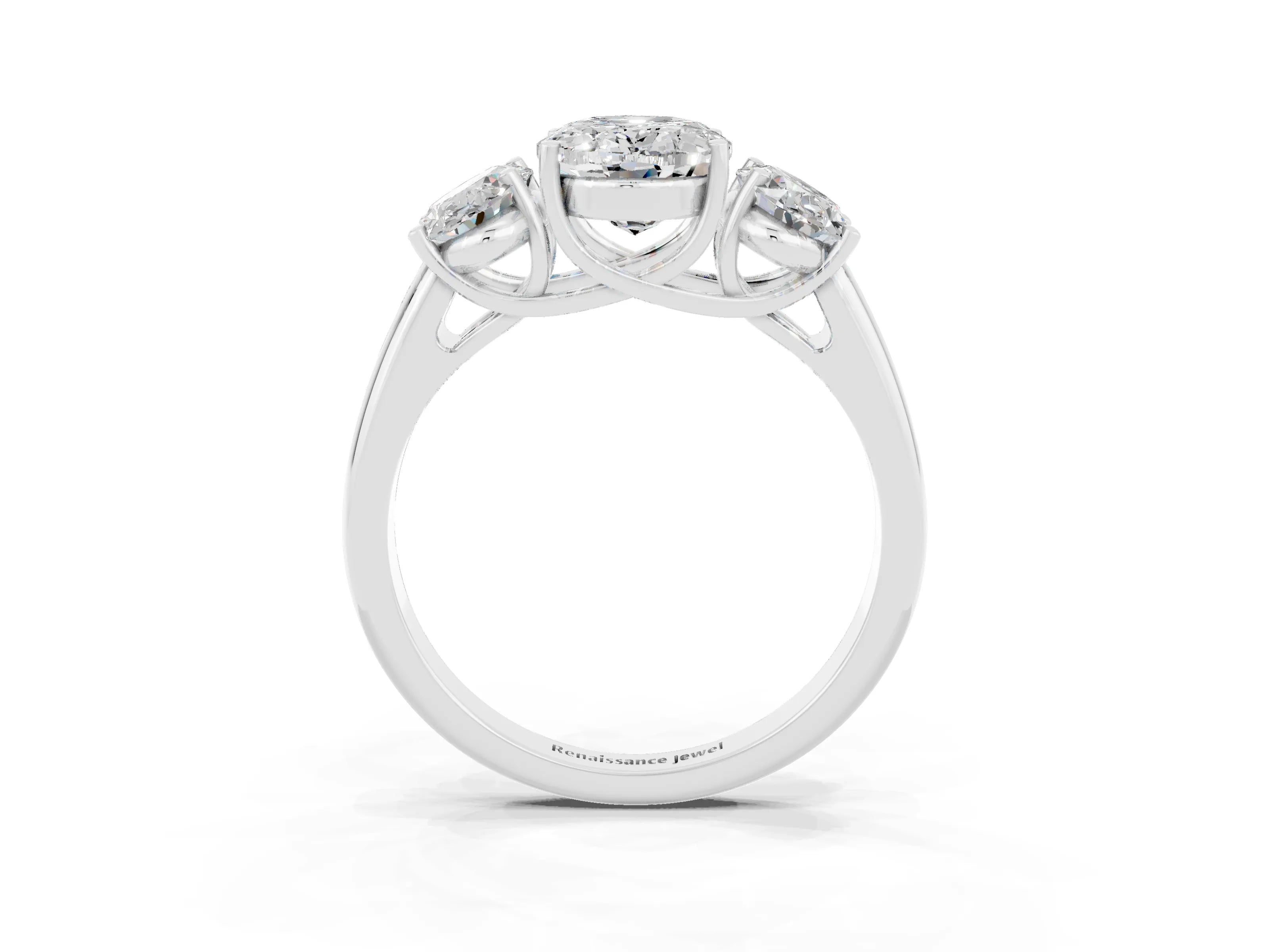 White gold Three-Stone Oval Cut Moissanite Engagement Ring with Prong Setting_3