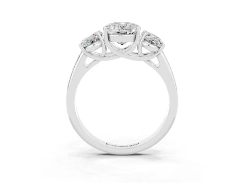 White gold Three-Stone Oval Cut Moissanite Engagement Ring with Prong Setting_3