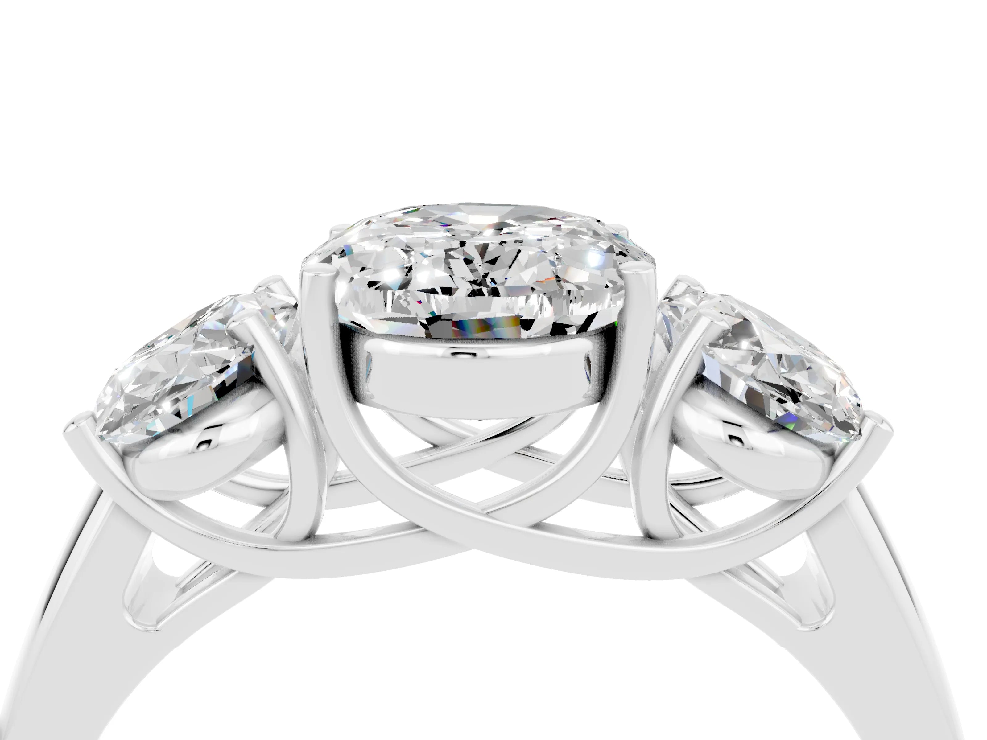 White gold Three-Stone Oval Cut Moissanite Engagement Ring with Prong Setting_4