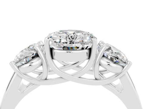 White gold Three-Stone Oval Cut Moissanite Engagement Ring with Prong Setting_4