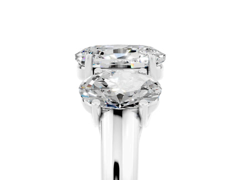 White gold Three-Stone Oval Cut Moissanite Engagement Ring with Prong Setting_5