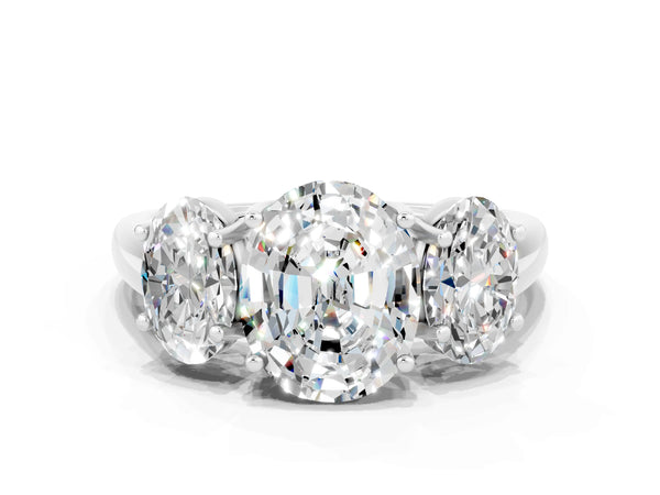 White gold Three-Stone Oval Cut Moissanite Engagement Ring with Prong Setting