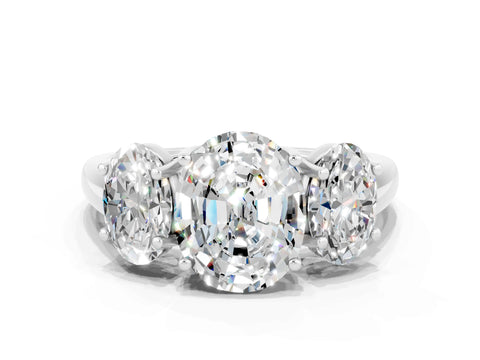 White gold Three-Stone Oval Cut Moissanite Engagement Ring with Prong Setting