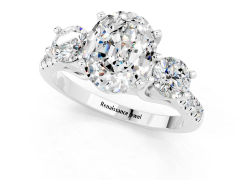 White gold Three-Stone Oval Cut Moissanite Pavé Band with Four-Prong Setting_1