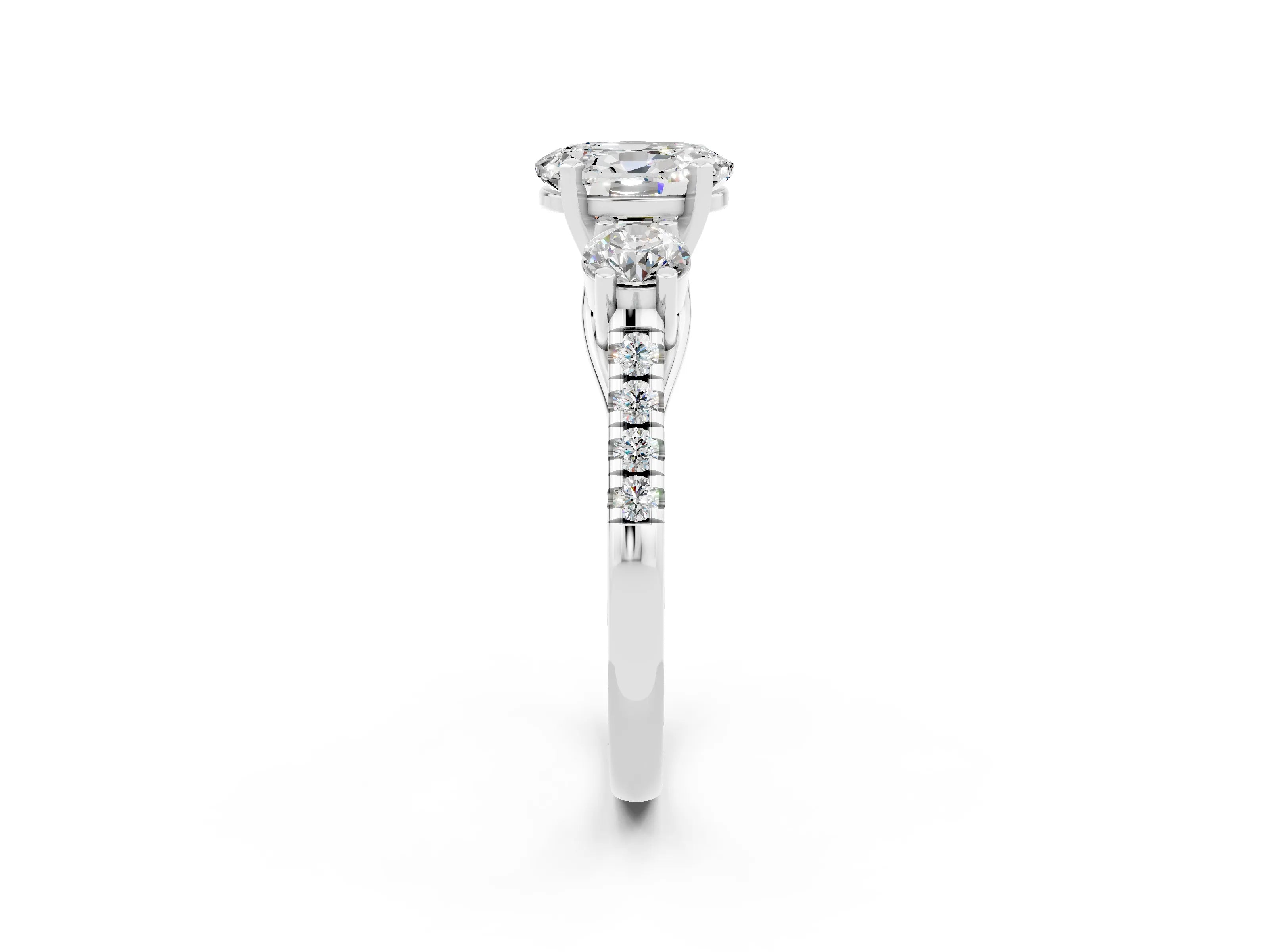 White gold Three-Stone Oval Cut Moissanite Pavé Band with Four-Prong Setting_2