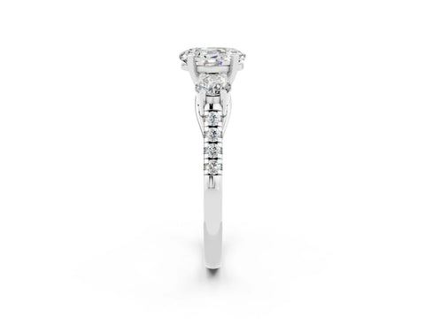 White gold Three-Stone Oval Cut Moissanite Pavé Band with Four-Prong Setting_2